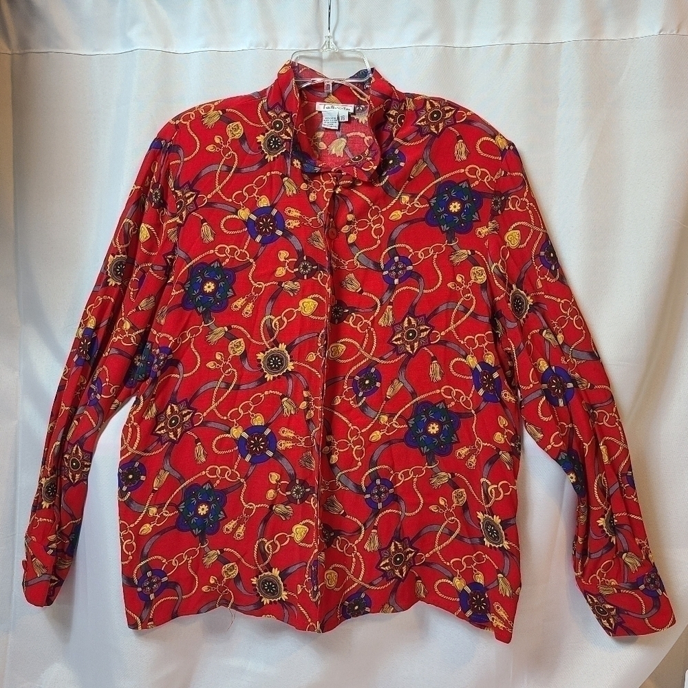 Vintage Talbots 100% Rayon Chain Pattern Women's Dress Shirt